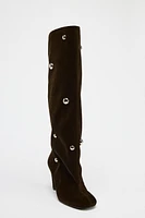 VELVET LOOK STUDDED BOOTS