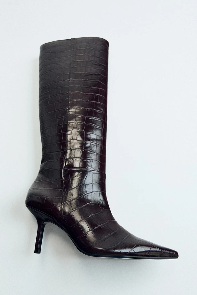 THIN HEEL EMBOSSED BOOTS