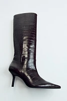 THIN HEEL EMBOSSED BOOTS