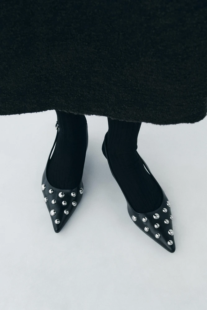 STUDDED KITTEN HEEL SLINGBACKS