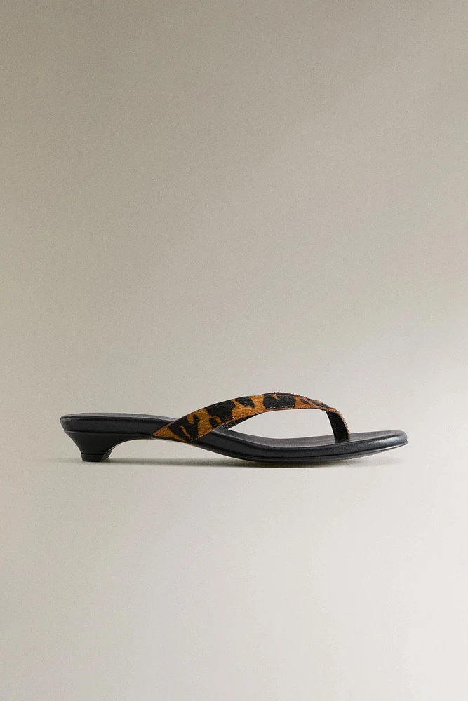 ANIMAL PRINT HEELED LEATHER SANDALS