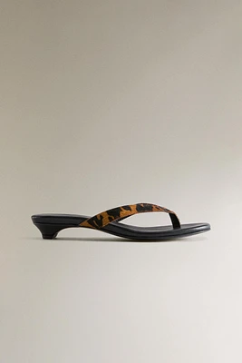 ANIMAL PRINT HEELED LEATHER SANDALS