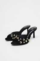 VELVET LOOK STUDDED SANDALS