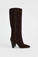 SUEDE FRINGED HIGH SHAFT BOOTS