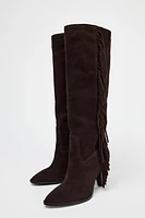 SUEDE FRINGED HIGH SHAFT BOOTS