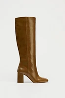 HEELED LEATHER KNEE HIGH BOOTS