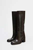 WIDE HEELED LEATHER BOOTS