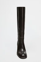 WIDE HEELED LEATHER BOOTS