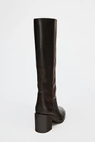 WIDE HEELED LEATHER BOOTS