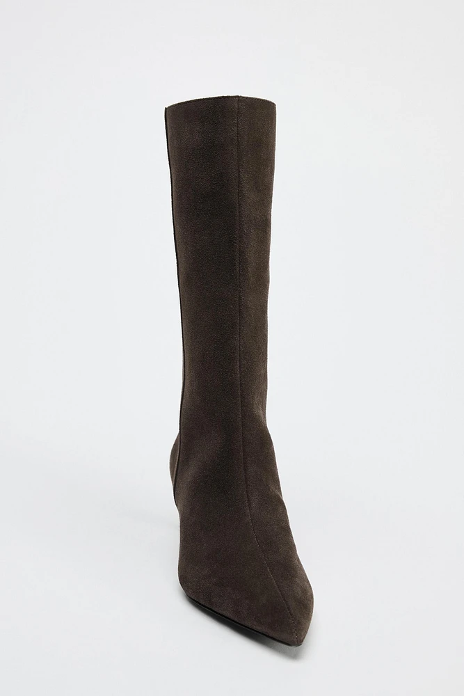 WIDE SHAFT SPLIT LEATHER ANKLE BOOTS
