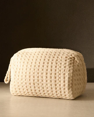 WAFFLE-TEXTURE FABRIC TOILETRY BAG