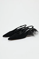 LEATHER SLINGBACK HEELS WITH FAUX FUR DETAIL LIMITED EDITION