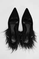 LEATHER SLINGBACK HEELS WITH FAUX FUR DETAIL LIMITED EDITION