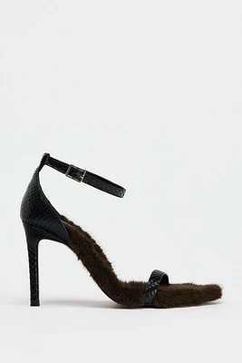 EMBOSSED LEATHER FAUX FUR SANDAL LIMITED EDITION