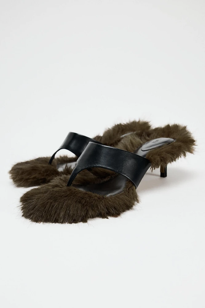 FAUX FUR LEATHER HEELED SANDALS LIMITED EDITION