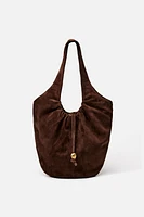 GATHERED SUEDE BUCKET BAG