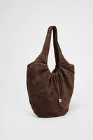 GATHERED SUEDE BUCKET BAG