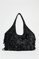 FRINGED LEATHER MAXI TOTE BAG