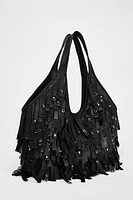 FRINGED LEATHER MAXI TOTE BAG