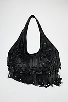 FRINGED LEATHER MAXI TOTE BAG