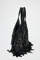 FRINGED LEATHER MAXI TOTE BAG