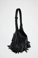 FRINGED LEATHER BUCKET BAG