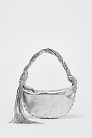 METALLIC LOOK FRINGED HANDBAG