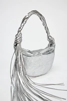 METALLIC LOOK FRINGED HANDBAG