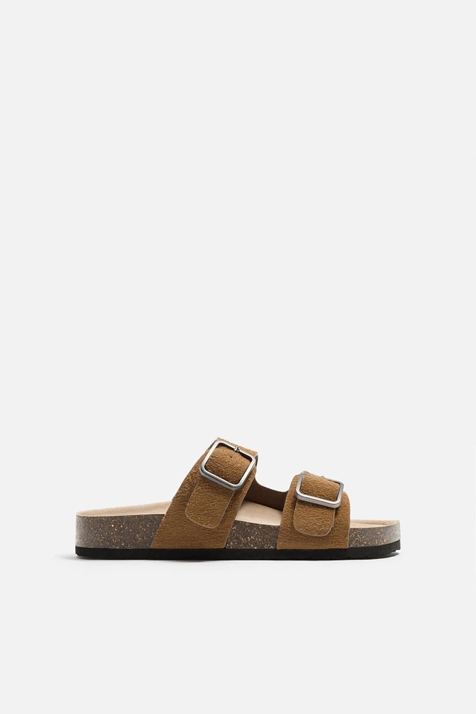 DOUBLE BUCKLE LEATHER SANDALS