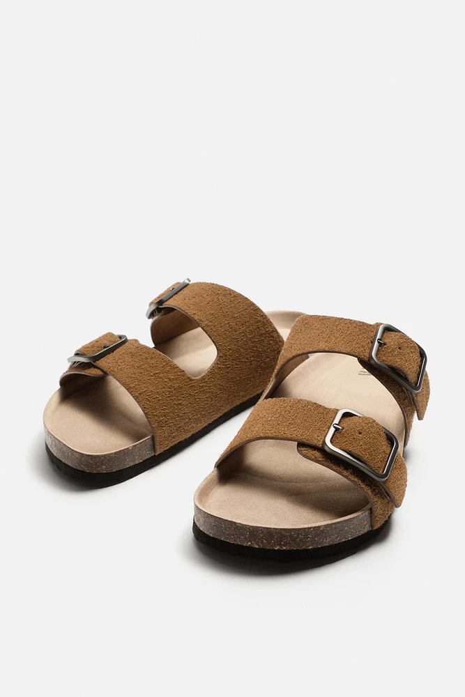 DOUBLE BUCKLE LEATHER SANDALS