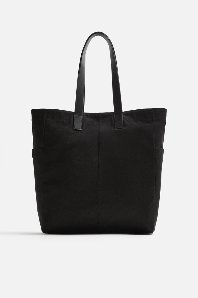 LEATHER AND FABRIC TOTE