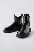 FAUX PATENT LEATHER ANKLE BOOTS