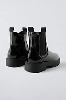 FAUX PATENT LEATHER ANKLE BOOTS