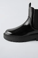 FAUX PATENT LEATHER ANKLE BOOTS