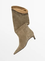 Split leather heeled boots