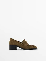 Split leather heeled loafers