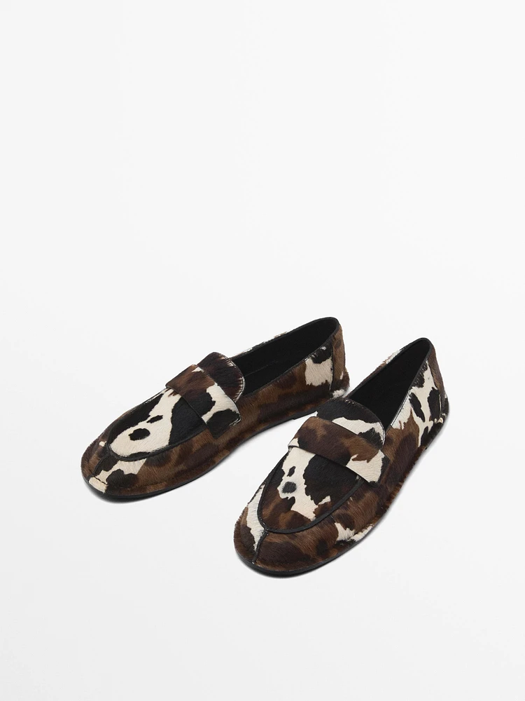 Animal print furskin loafers