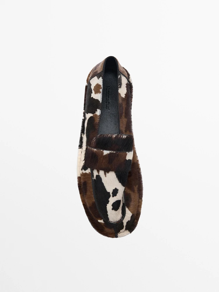 Animal print furskin loafers