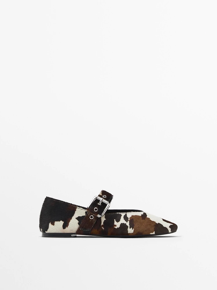 Printed ballet flats with buckle