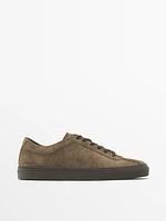 Mink-coloured split suede trainers