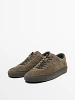 Mink-coloured split suede trainers