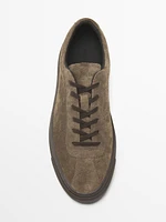 Mink-coloured split suede trainers