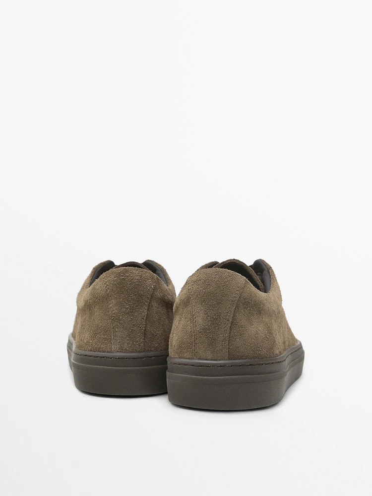 Mink-coloured split suede trainers