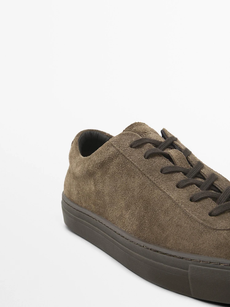 Mink-coloured split suede trainers