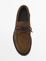 Camel split suede deck shoes