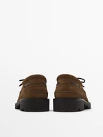 Camel split suede deck shoes