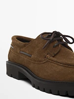 Camel split suede deck shoes