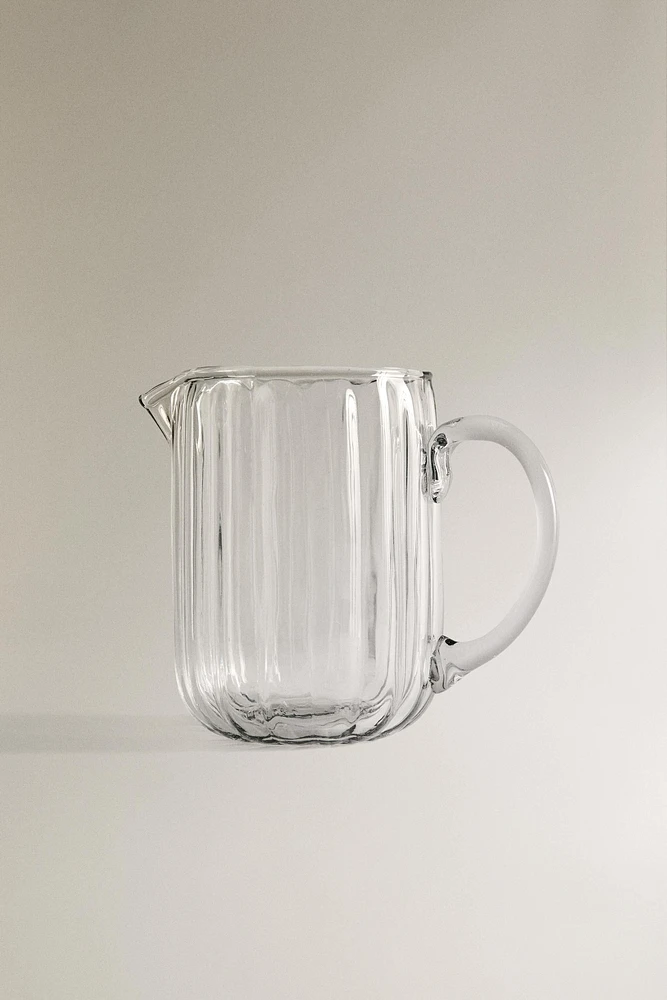 RAISED DESIGN GLASS MILK PITCHER