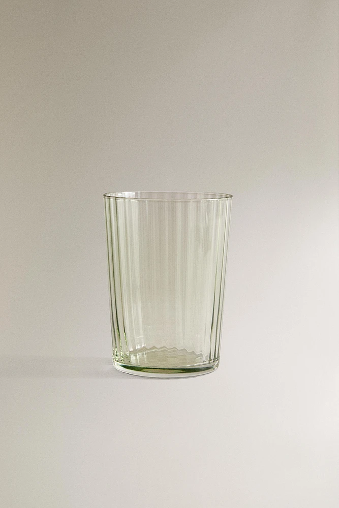 GLASS SOFT DRINK TUMBLER WITH LINE DESIGN