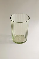 GLASS SOFT DRINK TUMBLER WITH LINE DESIGN